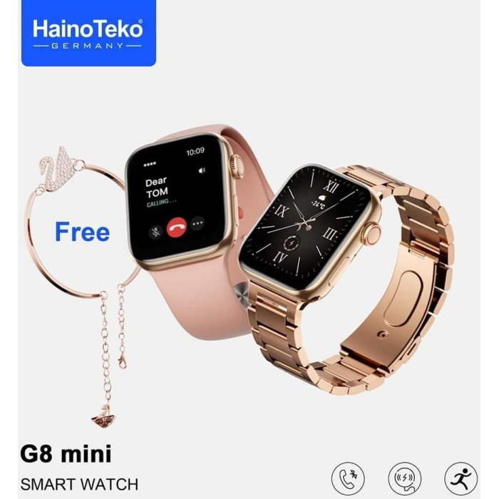 ⁦ساعة ذكية نسائية ذهبي HAINO TEKO G8 MINI | دعم عربي كامل ومكالمات (آيفون/أندرويد) | 2 استيك إضافي | ضمان 3 أشهر⁩ - الصورة ⁦3⁩