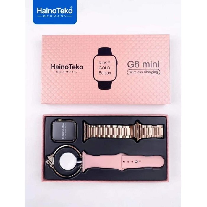 ⁦ساعة ذكية نسائية ذهبي HAINO TEKO G8 MINI | دعم عربي كامل ومكالمات (آيفون/أندرويد) | 2 استيك إضافي | ضمان 3 أشهر⁩ - الصورة ⁦2⁩