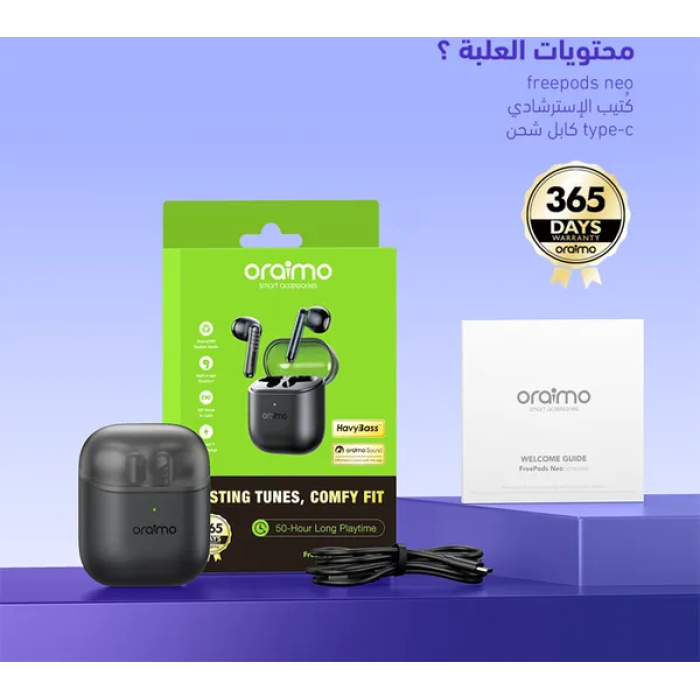 ⁦سماعة بلوتوث Oraimo FreePods Neo OTW-330S | لاسلكية رياضية ضد الماء مع إلغاء الضوضاء ENC وبلوتوث 5.3 | ضمان عام – متوفرة بأبيض وأسود⁩ - الصورة ⁦5⁩