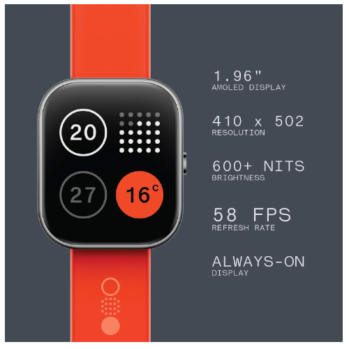 Nothing-CMF-Watch-Pro (3) Nothing CMF Watch Pro – ساعة ذكية بمكالمات وشاشة 1.96 | GPS رياضي، قياس الصحة (BP/SpO2) وضمان الوكيل 12 شهر. - الصورة 7