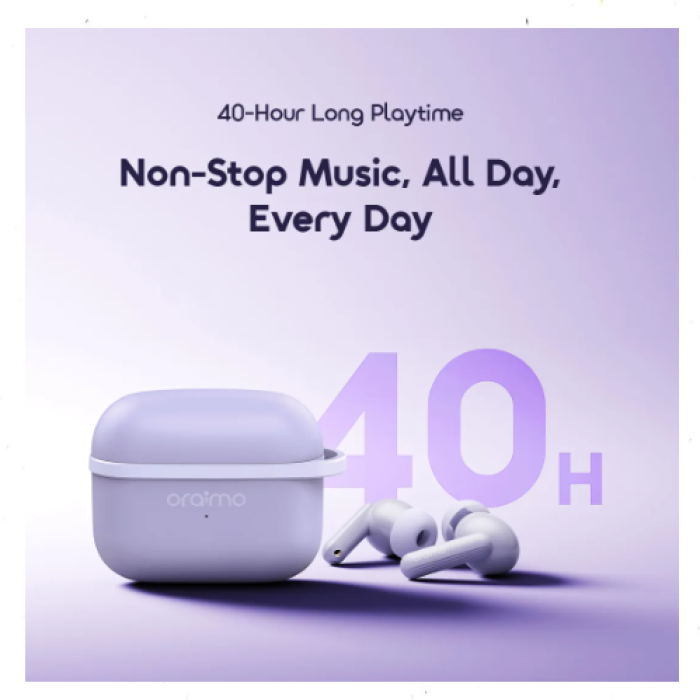 ⁦سماعات Oraimo SpaceBuds Lite OTW-324 بنفسجي | لاسلكية مانعة للضجيج | مقاومة للماء - 40 ساعة | Sound360 | ضمان عام⁩ - الصورة ⁦3⁩
